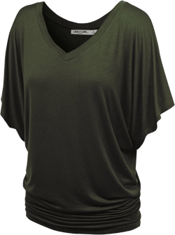 Lock and Love Women's Versatile Casual Short Sleeve Dolman Top – Loose Fit Boat Neck & V-Neck T-Shirt X-Large Wt1038_olive