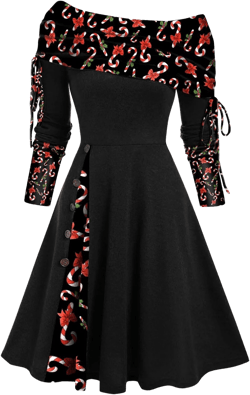 Women's Fall Dresses 2024 Convertible Neck Cinched Striped Flare A Line Dress Long Sleeve Christmas Dresses