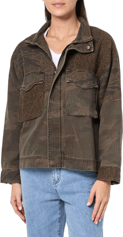 Lucky Brand Women's Patchwork Camo Cropped Jacket Large Camo Print Mix