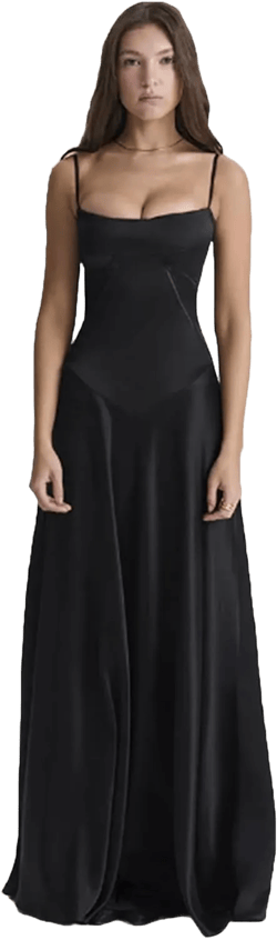 Women's Satin Off Shoulder Evening Dress Spaghetti Strap Scoop Neck Cocktail Party Dress 10 Black