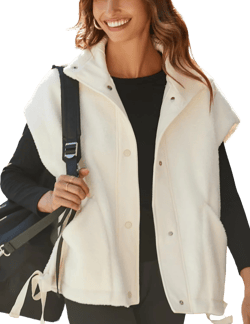 AMEBELLE Women's Oversized Fleece Vest Trendy Sleeveless Sherpa Jacket Winter Warm Fuzzy Outerwear Vest with Pockets(2610-Apricot-S)