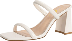 Athlefit Women's Square Open Toe Two Strap Heeled Sandals Slip On Block Chunky Heels Sandals 8.5 Beige