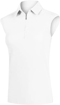 Women's Sleeveless Golf Polo Shirts UPF 50+ 1/4 Zip Tennis Tank Tops Quick Dry Outdoor Athletic Shirt White XX-Large