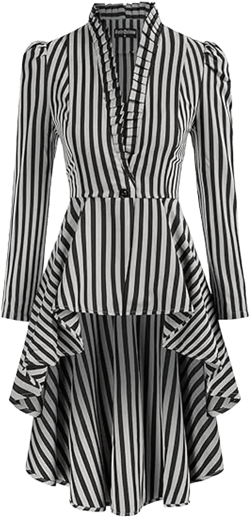 Women's Steampunk Long Striped Jacket Renaissance Victorian Gothic Blazer Jacket Coat Black White XX-Large