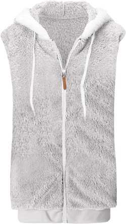 Women Fuzzy Fleece Vest Sleeveless Fleece Sherpa Jacket Flannel Plaid Jacket Plus Size Hooded Coat Faux Fur Zip Jacket Large 01-gray