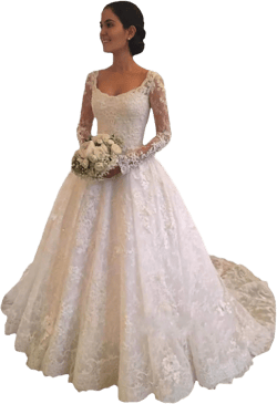 Tsbridal Women Scoop Neck A-line Long Sleeve Lace Wedding Dresses Button Back Appliques Bridal Bridal Gowns Ivory 22 Plus
