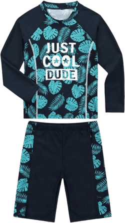URMAGIC URMAGIC 2-10Y Child Boys Long Sleeve Rash Guard Trunks Two Pieces Hawaii Leaf Swimsuit