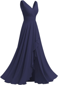 Raseal Chiffon V Neck Bridesmaid Dress with Slit Pleated Chiffon Ruffle Long A Line Formal Party Dress for Women RS078 18 Plus Navy Blue