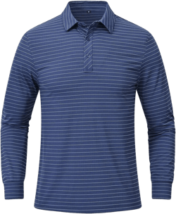 Tyhengta Men's Striped Shirt Long Sleeve Golf Polo Shirts 1# Blue Large