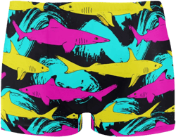 Square Leg Swim Brief Colorful Shark Hand Drawn Animal Athletic Quick Dry Bathing Suit for Men 3XL