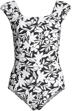 Lands' End Women's D-Cup Chlorine Resistant Tummy Control Cap Sleeve X-Back One Piece Swimsuit - 18 - Black Havana Floral