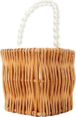 KAYKAI Woven Rattan Storage Basket with Pearl Handles,Wedding Flower Girl Baskets,Straw Beach Bags Purse Wicker Tote with Drawstring Closure for Women,Square,5.3x5.5 In