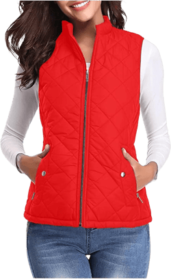 hlysgo Women's Quilted Puffer Vest Full Zip Sleeveless Jacket Lightweight Pockets Vest Coat Outwear for Fall Winter Small Red