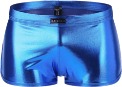 Men Holographic Shiny Metallic Swim Boxer Briefs Trunks Shorts Hot Pants Bikini Swimsuit Stage Clubwear Large Za-blue