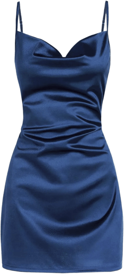 ZAFUL Women's Satin Sleeveless Spaghetti Strap Mini Dress Sexy Slip Cowl Neck Silky Cocktail Party Dresses 1-navy Blue Large