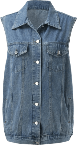 Women's Oversized Denim Vest Mid Long Jean Vest Lapel Sleeveless Button Jackets Distressed Vest Small Blue