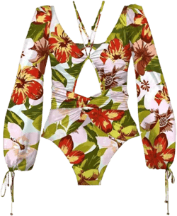 Vintage One Piece Swimsuit Female 2022 Long Sleeve Swimwear Women Plus Size Bathing Suit Print Bandage Summer Bathers Monokini