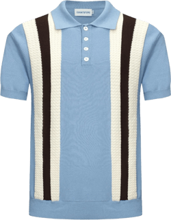OXKNIT Men’s Men's Vintage Knit Polo Short Sleeve Stripe White Jacquard Textured Golf Polo T Shirts Blue Small