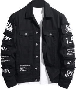 SOLY HUX Men's Denim Jacket Letter Graphic Button Down Flap Pocket Long Sleeve Streetwear Jacket X-Large Black Letter