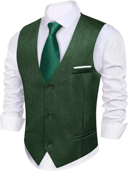 Barry.Wang Mens Formal Suit Vest Striped Casual V-neck Slim Fit Solid Color Waistcoat for Wedding Party Tuxedo 3X-Large Emerald Green