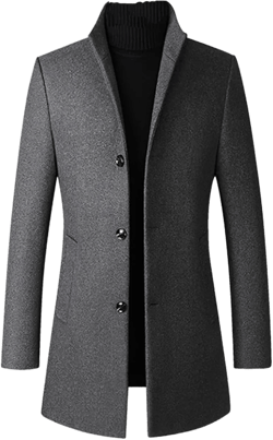 Lavnis Men's Winter Trench Coat Wool Blend Pea Coat Slim Fit Single Breasted Topcoat Business Dowm Jacket XX-Large Gray Thin