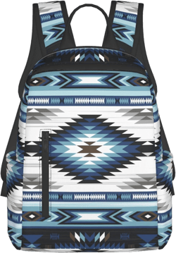School Backpack Travel Casual Sports Bookpack Compatible with Colorful Surf Blue Colors Tribal Navajo Pattern Aztec Abstract Geometric Ethnic Hipster Design Sports Bag Outdoor for Boys Girls Men Women