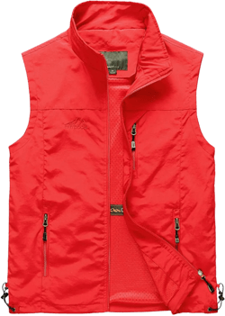 Men's Lightweight Softshell Vest Outdoor Work Fishing Photo Travel Utility Vest Stand Collar Zip Up Windproof Jacket Red Large