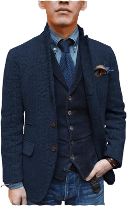 Mens Herringbone Tweed Suit Blazer Jacket Vintage Stand Collar Single Breasted Wool Coat Mens 2 Button Regular Fit Casual Sport Coat Jacket Navy
