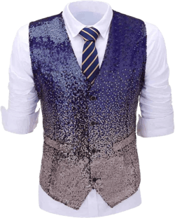Ceehuteey Suit Vest Gradient Color Sequin Mens Evening Party Fashion Waistcoat for Wedding Groomsmen Large Navy-gold