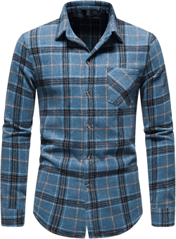 Men's Casual Plaid Flannel Button Down Shirt Slim Fit Long Sleeve Warm Shirts Regular Fit Classic Striped Shirts Large Blue