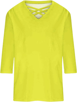 Blusas Elegantes para Mujer 3/4 Length T-Shirt Tops for Women Casual Criss Cross Crew Neck T-Shirts Blouses Workout Loose Solid Color Basic Tees Summer Trendy Clothing 2024 Neon Yellow