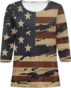 TODIYADDU Womens 3/4 Sleeve Tops with Exquisite Prints Long Sleeve T-Shirts Casual Tunic Tops Trendy Blouse for Girls Clothes American Flag XX-Large