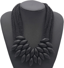 African Bib Tassel Choker Necklace for Women,Chunky Tribal Thick Ethnic Collar Necklace and Earrings Set,Bulky Statement Fashion Costume Jewelry Set(2pcs) black