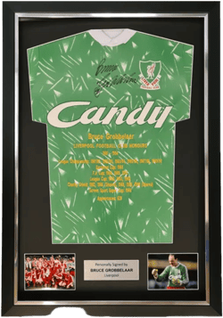 Bruce Grobbelaar Hand Signed CANDY Goalkeepers Honours Shirt In Deluxe Classic Frame