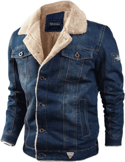Men's Fleece Lined Denim Hoodie Jacket Casual Long Sleeve Button Down Trucker Coat Winter Warm Fleece Jean Jackets Dark Blue X-Large