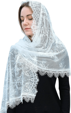 Mantveil Rectangular Church Veils for Women: Spanish Floral Lace Chapel Veil Scarf Mantilla Wrap Shawl Mass Head Covering White