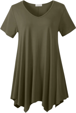 LARACE Plus Size Tops for Womens Summer Clothes Short Sleeve Shirts Casual V Neck Tunic Asymmetrical Blouses Army Green 4X