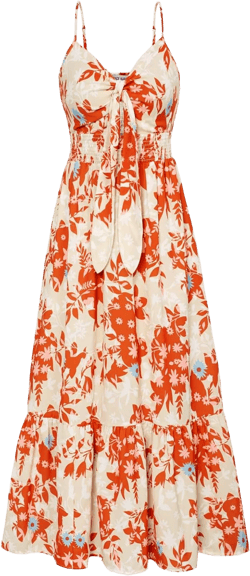 GRACE KARIN Women's 2025 Summer Maxi Dress Floral Tie Front Spaghetti Strap Casual Boho Beach Flowy Sundress with Pockets Medium Orange Floral