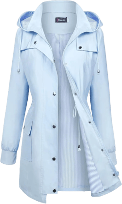 Bloggerlove Rain Jacket Women Lightweight Raincoat Waterproof Windbreaker Striped Climbing Outdoor Hooded Trench Coats S-XXL Large Light Blue