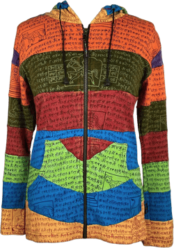 Agan Traders 2025 Spring Rainbow Printed Knit Cotton Lightweight Hoodie - Bohemian Hippie Gypsy Zip Up Jackets for Women Large Rainbow Script