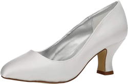 JIAJIA K1721 Women's Bridal Shoes Closed Toe Chunky Mid Heel Dyeable Satin Pumps Wedding Shoes 9.5 Ivory
