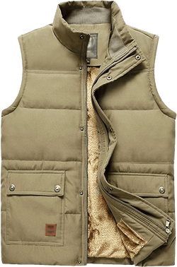 Kissonic Men's Outdoor Padded Puffer Vest Thickened Fleece Sherpa Lined Winter Warm Jacket XX-Large Khaki