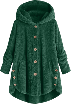 Winter Coats for Women 2023 Trendy Plus Size Fleece Warm Button Down Long Sleeve Jackets Soft Lightweight Tops Pocket 3X-Large Green