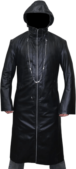 Enigma Hooded Organization XIII Jacket -Black Leather Trench Coat 3X-Large Black