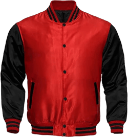 Men’s Varsity Full Satin Letterman Bomber Style Baseball Knit Rib Polyester Retro Jackets 3X-Large Red Black