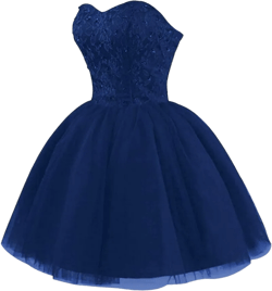 Strapless Short Tulle Homecoming Dresses for Teens Lace Prom Dresses for Women Beaded A Line Party Cocktail Dresses 10 Navy Blue