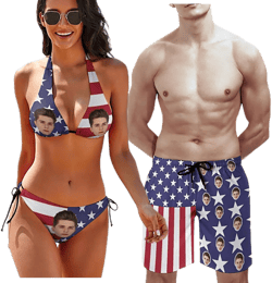 Artsadd Custom Face Matching Swimsuits for Couples Personalized Face Bikini &Men's Swim Trunks His and Hers Summer Gifts Men X-Large Bk2131-01