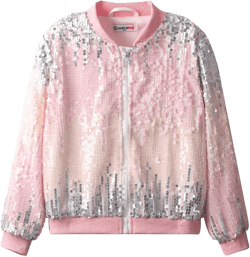 WELAKEN Girls' Ombre Sequin Bomber Jacket with Pockets Lightweight Sparkle Long Sleeve Zipper Gradient Jackets for Kid 3T Ombre - Light Pink,pale Yellow