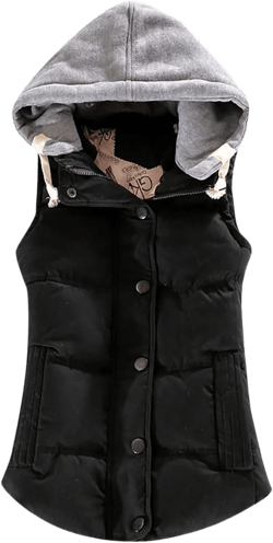 DASAYO Women's Winter Fashion Puffer Vest Waistcoat Side Pockets Sleeveless Puffer Jacket Drawstring Hooded Padded Gilet Coat Large Black #2
