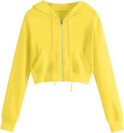Ceboyel Zip Up Hoodies for Women Cropped Long Sleeve Sweatshirts Jackets Trendy Y2k Crop Tops Teen Girls Clothes 2023 XX-Large J014-yellow
